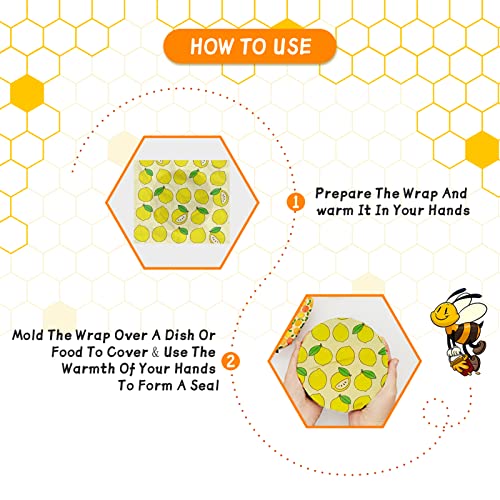 PICcircuit Beeswax Wrap - 3 Pack, Beeswax Wraps For Food, Organic, Sustainable, Biodegradable, Zero Waste, Reusable Beeswax Food Wrap, 1L Strawberry, 1M Orange, 1S Lemon Patterns - Image 5