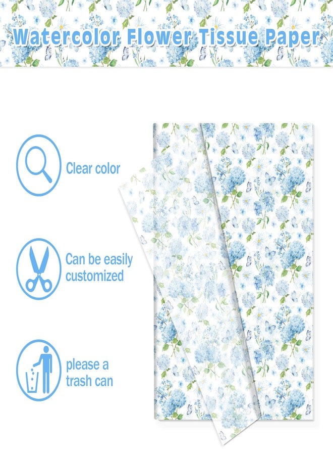 MOZUI 50 Sheets Watercolor Hydrangea Tissue Paper - 20 x 14 Inch Blue Floral Butterfly Decorative Tissue, Hand-Painted Style Hydrangea Patterns for Baby Shower Gift Wrapping, Wedding Decorations, Birthday - Image 2