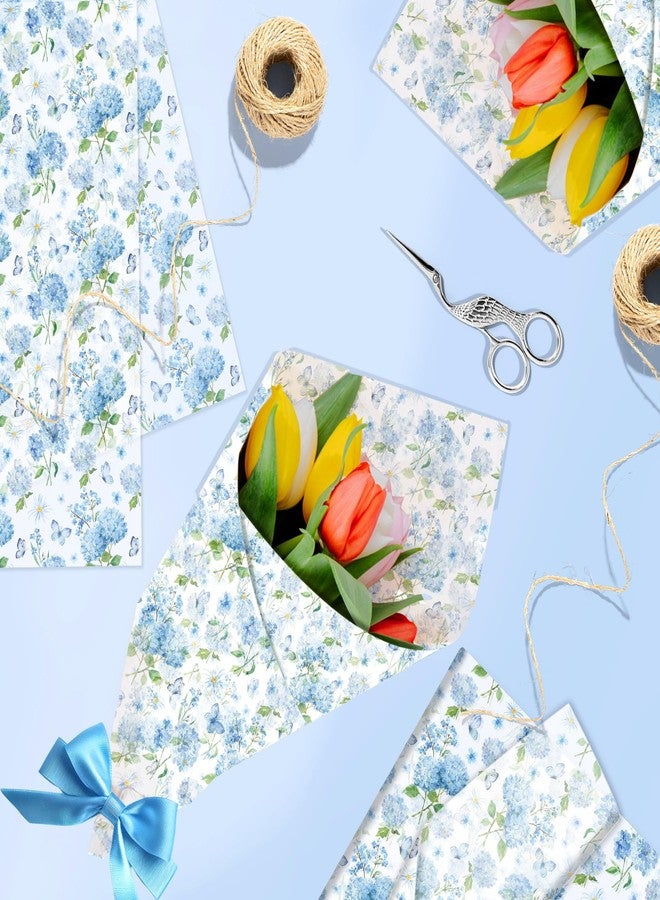 MOZUI 50 Sheets Watercolor Hydrangea Tissue Paper - 20 x 14 Inch Blue Floral Butterfly Decorative Tissue, Hand-Painted Style Hydrangea Patterns for Baby Shower Gift Wrapping, Wedding Decorations, Birthday - Image 4