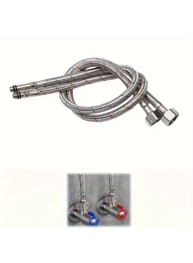 2 Pcs 23 62 Inch Faucet Supply Line Braided Nylon Sink Hose Bathroom Kitchen Faucet 3 8 Female Compression x Male Connector - Image 1