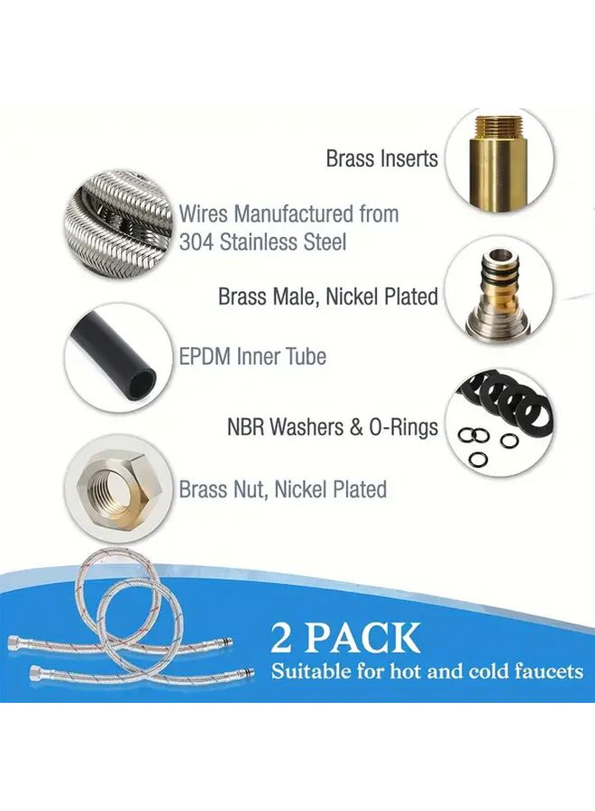 2 Pcs 23 62 Inch Faucet Supply Line Braided Nylon Sink Hose Bathroom Kitchen Faucet 3 8 Female Compression x Male Connector - Image 2