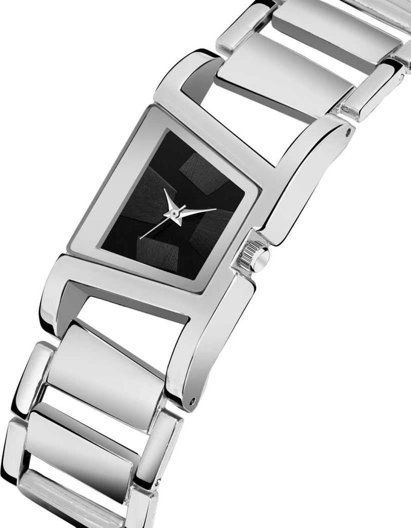 Acnos Stainless Steel Premium Dress Analogue Women Watch(Black Dial Silver Colored Strap)-F-Square Blk, Silver Band - Image 2