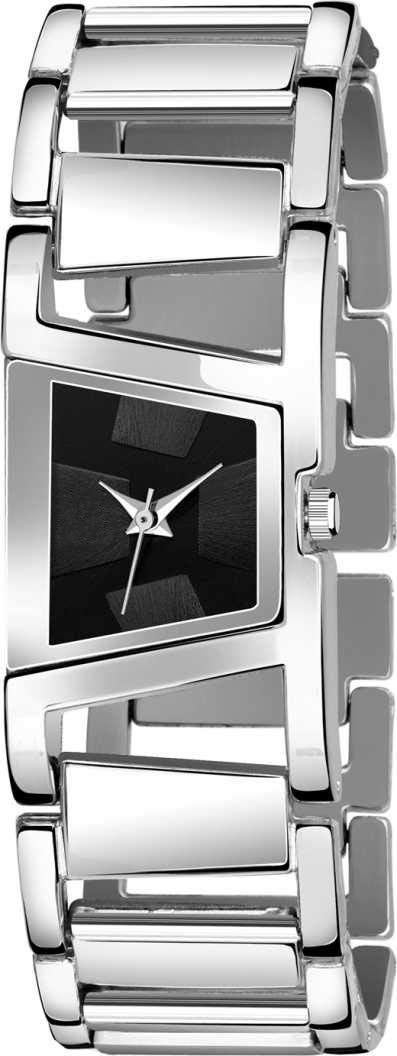 Acnos Stainless Steel Premium Dress Analogue Women Watch(Black Dial Silver Colored Strap)-F-Square Blk, Silver Band - Image 1