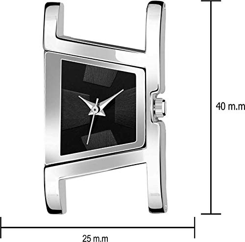 Acnos Stainless Steel Premium Dress Analogue Women Watch(Black Dial Silver Colored Strap)-F-Square Blk, Silver Band - Image 3