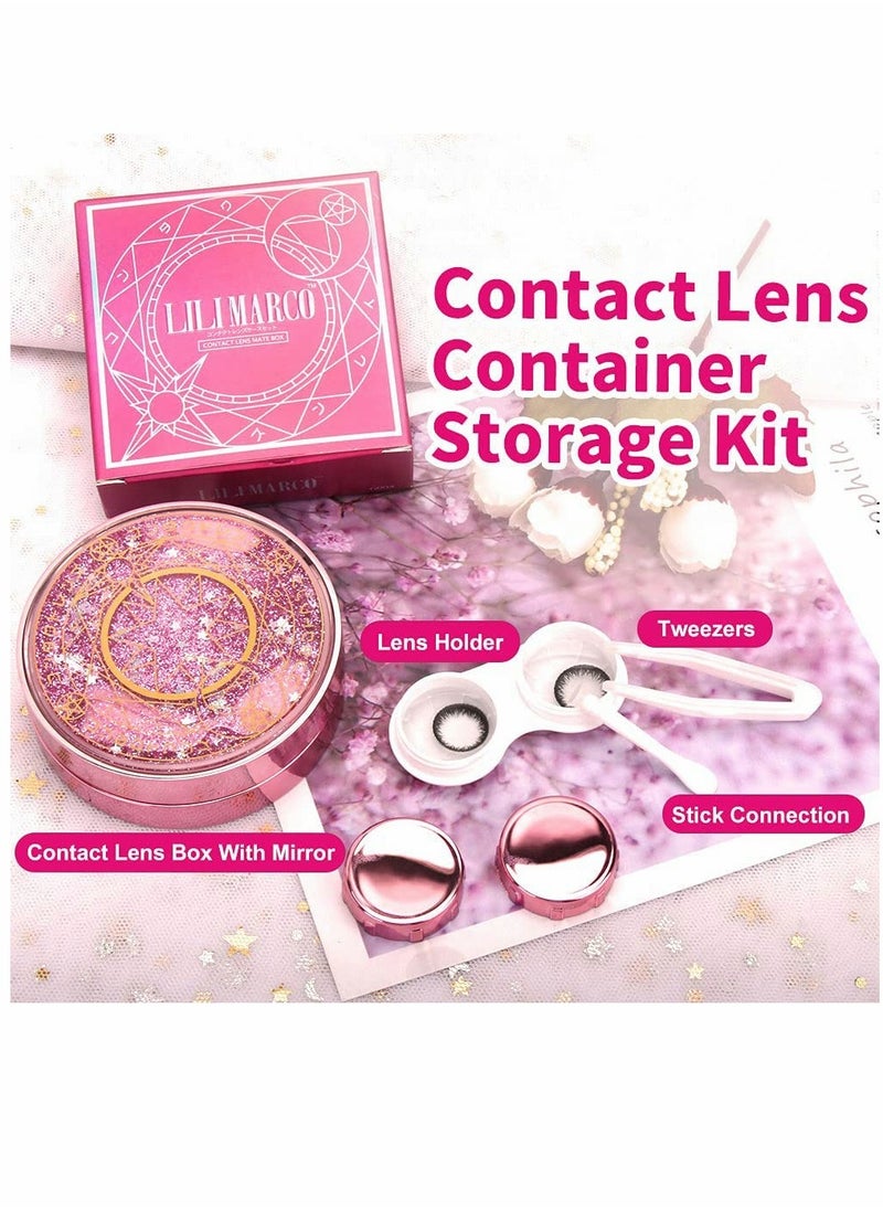 KASTWAVE Pupil Box, Contact Lens Case, Bling Stars Colored Contact Lens Case Holder, Cute Contact Lens Travel Case With Mirror, Tweezers And Remover Tool, Contact Container Storage Kit,b for Girls (Pink)  - Image 5