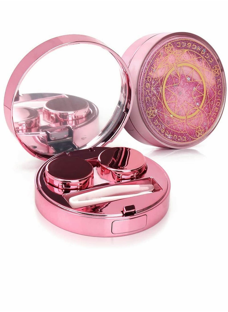 KASTWAVE Pupil Box, Contact Lens Case, Bling Stars Colored Contact Lens Case Holder, Cute Contact Lens Travel Case With Mirror, Tweezers And Remover Tool, Contact Container Storage Kit,b for Girls (Pink)  - Image 1