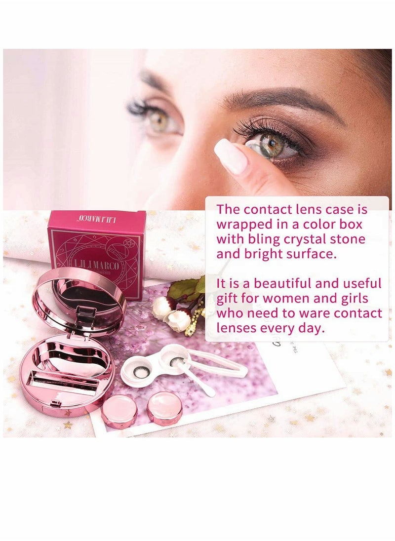 KASTWAVE Pupil Box, Contact Lens Case, Bling Stars Colored Contact Lens Case Holder, Cute Contact Lens Travel Case With Mirror, Tweezers And Remover Tool, Contact Container Storage Kit,b for Girls (Pink)  - Image 3