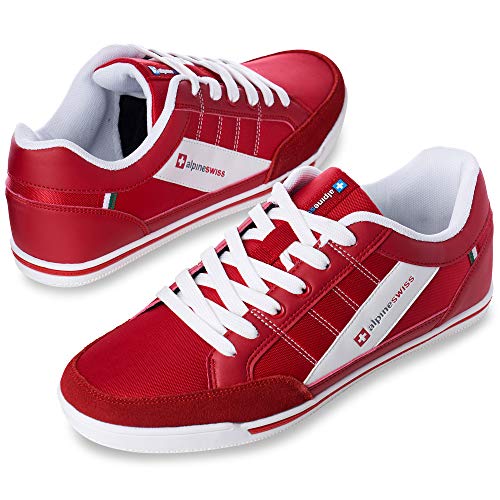 Alpine Swiss Men’s Retro Sneakers | Euro Vintage Inspired Low Top Shoes with Suede Trim | Stefan Fashion Sneakers | Streetwear Casual Tennis Shoes RED 15 - Image 3