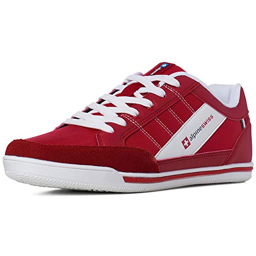 Alpine Swiss Men’s Retro Sneakers | Euro Vintage Inspired Low Top Shoes with Suede Trim | Stefan Fashion Sneakers | Streetwear Casual Tennis Shoes RED 15 - Image 1