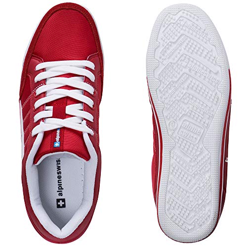 Alpine Swiss Men’s Retro Sneakers | Euro Vintage Inspired Low Top Shoes with Suede Trim | Stefan Fashion Sneakers | Streetwear Casual Tennis Shoes RED 15 - Image 4