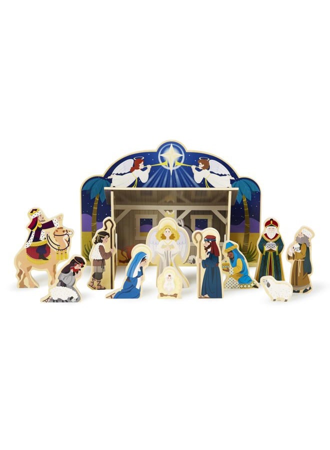 Melissa & Doug Classic Wooden Christmas Nativity Set With 4-Piece Stable and 11 Wooden Figures - Image 1