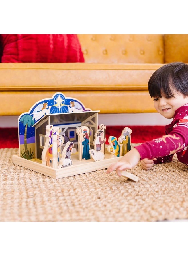 Melissa & Doug Classic Wooden Christmas Nativity Set With 4-Piece Stable and 11 Wooden Figures - Image 2