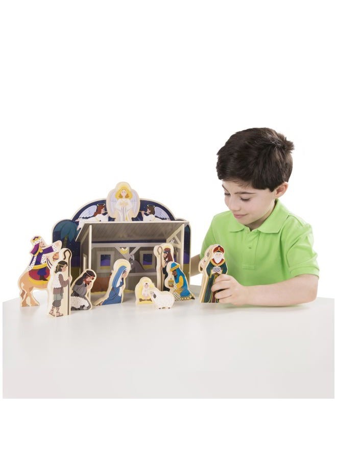 Melissa & Doug Classic Wooden Christmas Nativity Set With 4-Piece Stable and 11 Wooden Figures - Image 3