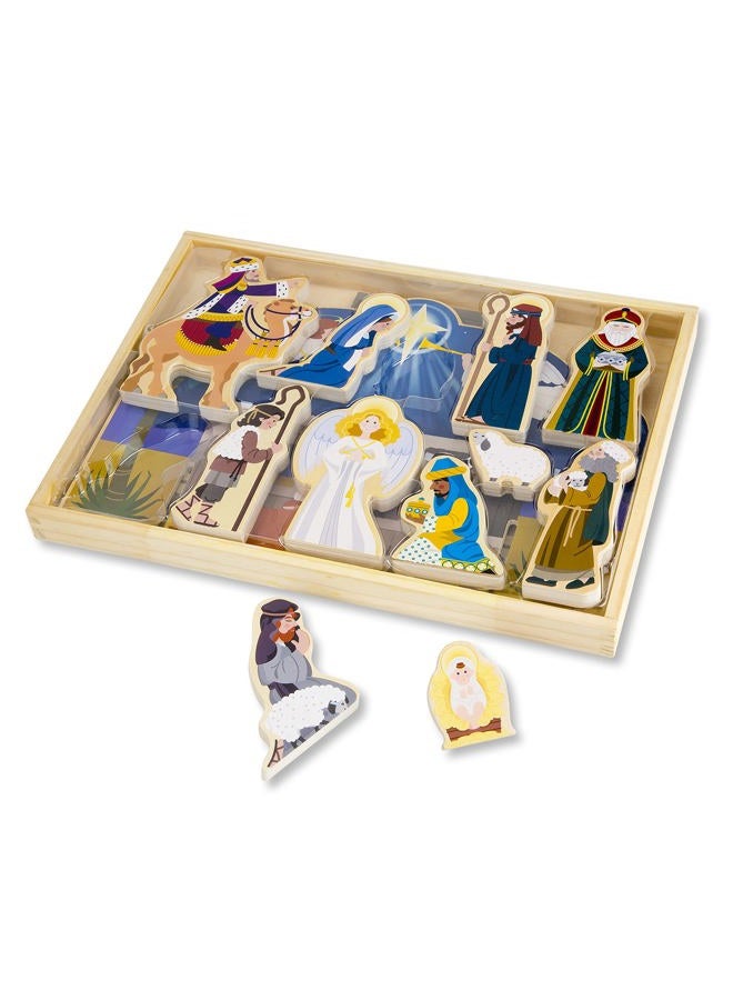 Melissa & Doug Classic Wooden Christmas Nativity Set With 4-Piece Stable and 11 Wooden Figures - Image 4