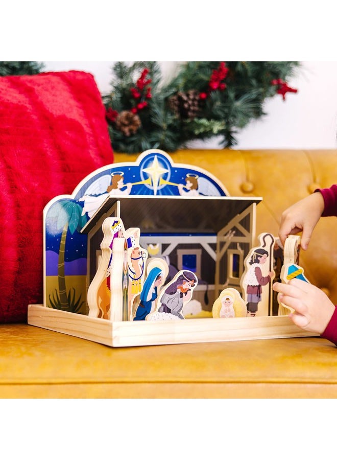 Melissa & Doug Classic Wooden Christmas Nativity Set With 4-Piece Stable and 11 Wooden Figures - Image 5