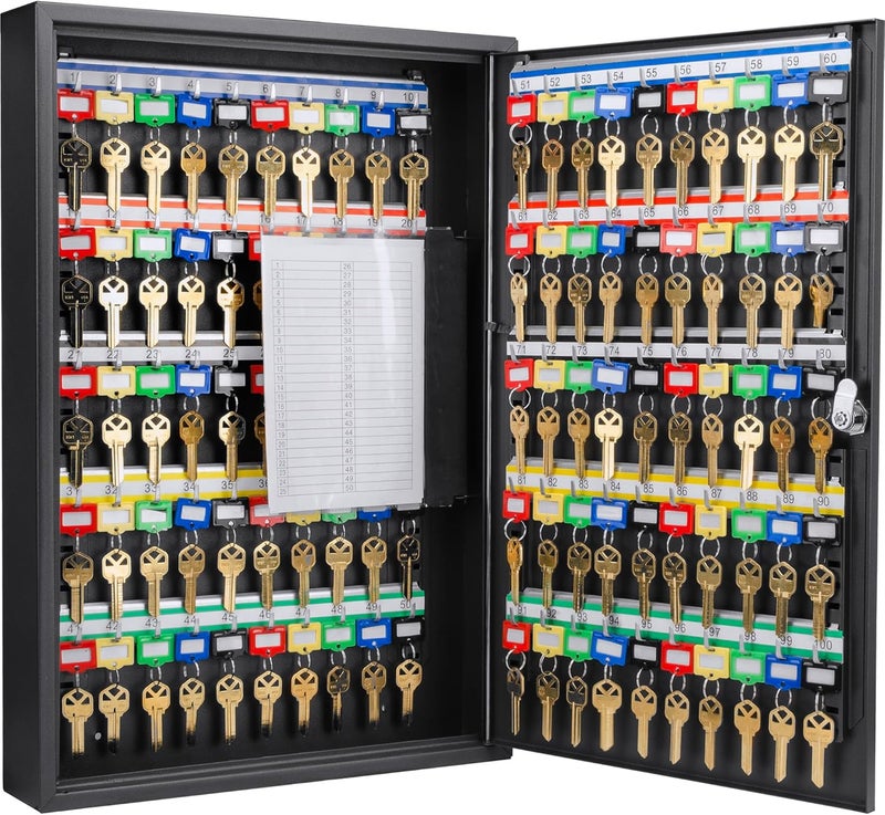 BARSKA Barska Adjustable Key Cabinet Lock Box with Colorful Key Tag Labels  100 Position  Key Lock  Black - Image 1