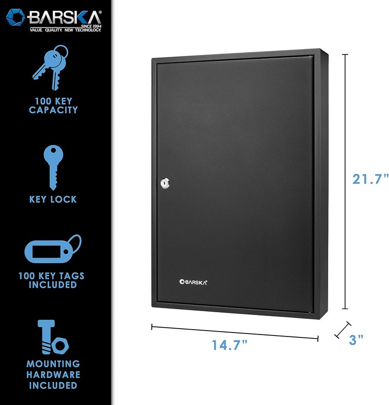 BARSKA Barska Adjustable Key Cabinet Lock Box with Colorful Key Tag Labels  100 Position  Key Lock  Black - Image 2