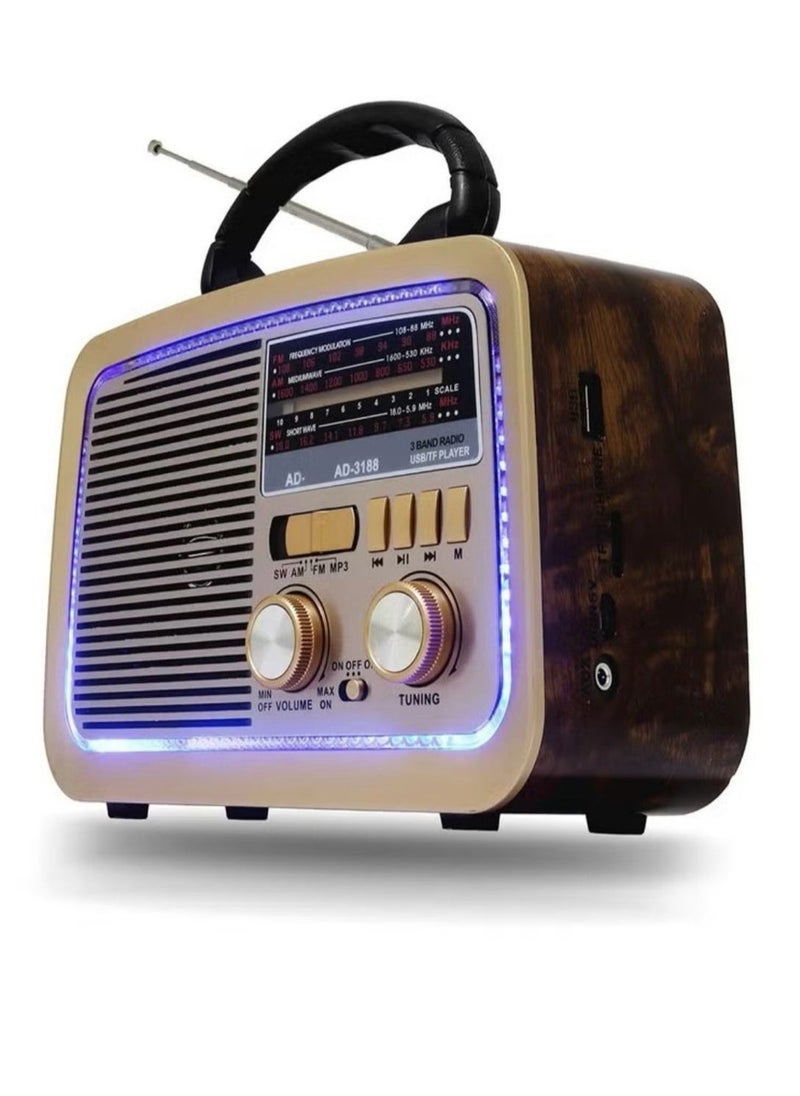 Denx Portable Radio With An Old Fashioned Style And Design In A Distinctive Wooden Color With Three Channels Fm Am And Sw And Also Supports Bluetooth And Usb  - Image 1