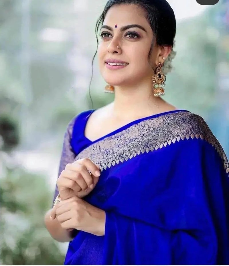C J Enterprise Women's Pure Soft Kanjivaram Silk Saree for Wedding Kanchipuram Pattu Sarees Banarasi Cotton Latest Sari With Blouse Piece Design Wear ladies new sadi Party 2025 (Yatri-51) (Royal Blue) - Image 2