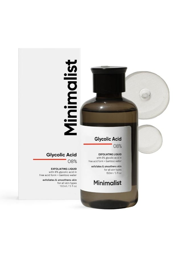 Minimalist 8% Glycolic Acid Toner For Glowing Skin | Multi-functional Exfoliating Toner With Bamboo Water for Body, Face, Underarms & Scalp | For Women & Men | 150 ml - Image 1