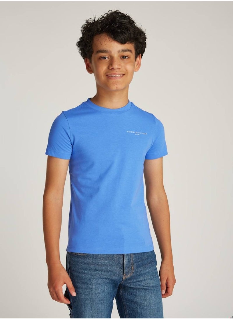 TOMMY HILFIGER Kids' Logo Crewneck T-Shirt - Cotton, Blue  - Image 1