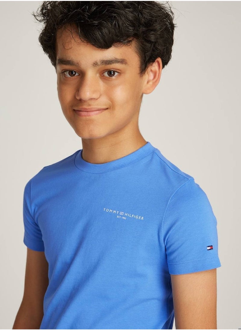 TOMMY HILFIGER Kids' Logo Crewneck T-Shirt - Cotton, Blue  - Image 3