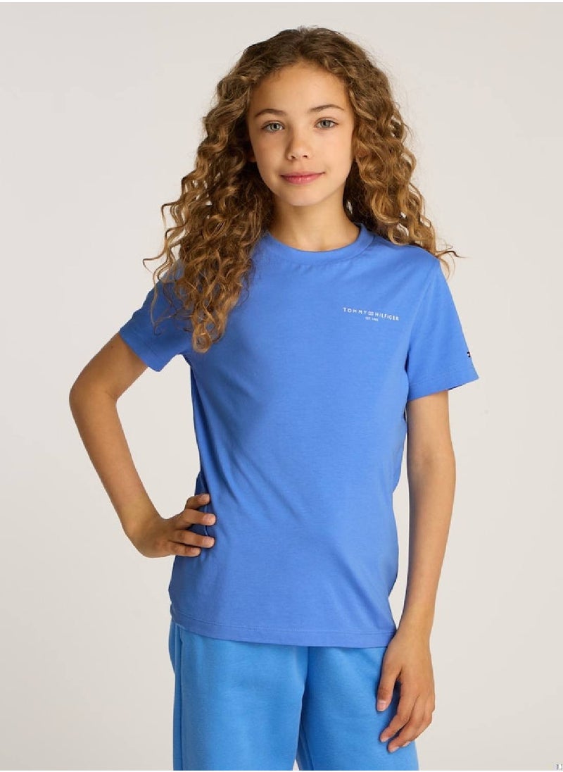 TOMMY HILFIGER Kids' Logo Crewneck T-Shirt - Cotton, Blue  - Image 2
