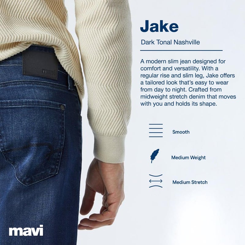 Mavi Jake Men's Regular Rise Slim Leg Jeans, Slim Fit Jeans for Men, Dark Tonal Nashville, Dark Blue Men's Jeans, 36 x 30 - Image 3