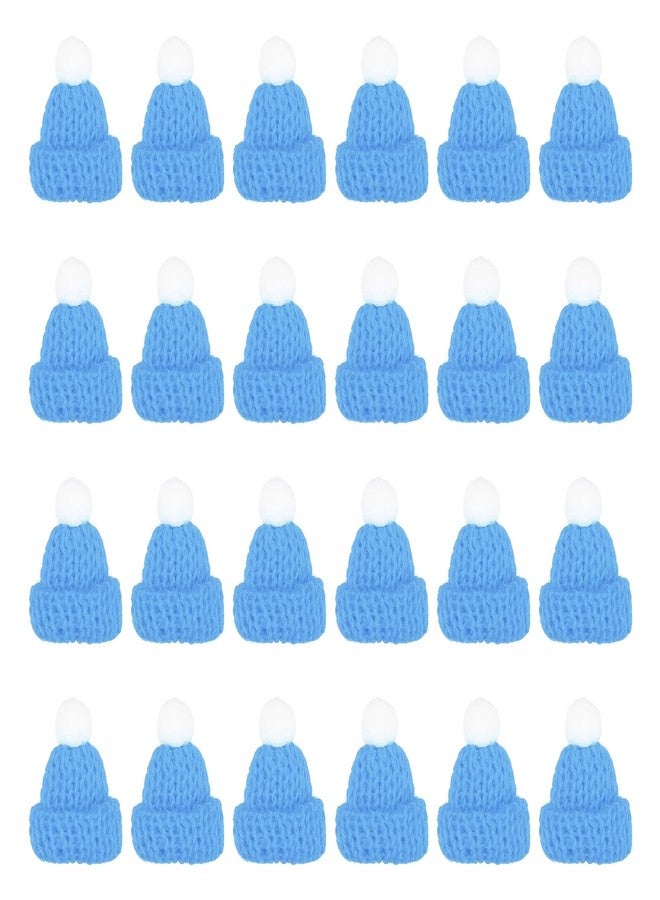 PATIKIL Mini Christmas Knit Hats, 24Pcs Miniature Doll Hat DIY Craft Knitting Decoration for DIY Hair Accessories Art Crafts Festival Tree Ornaments, Sky Blue - Image 1