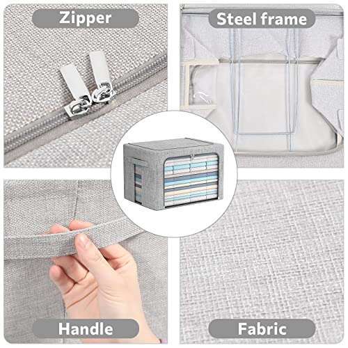 FHSQX 2 Pack Clear Window Storage Bins - Large Stackable Linen Fabric Storage for Clothes Foldable Container Organizer Set with Carrying Handles (Light Gray, 15.7x 11.8x 11.7 Inch) - Image 3
