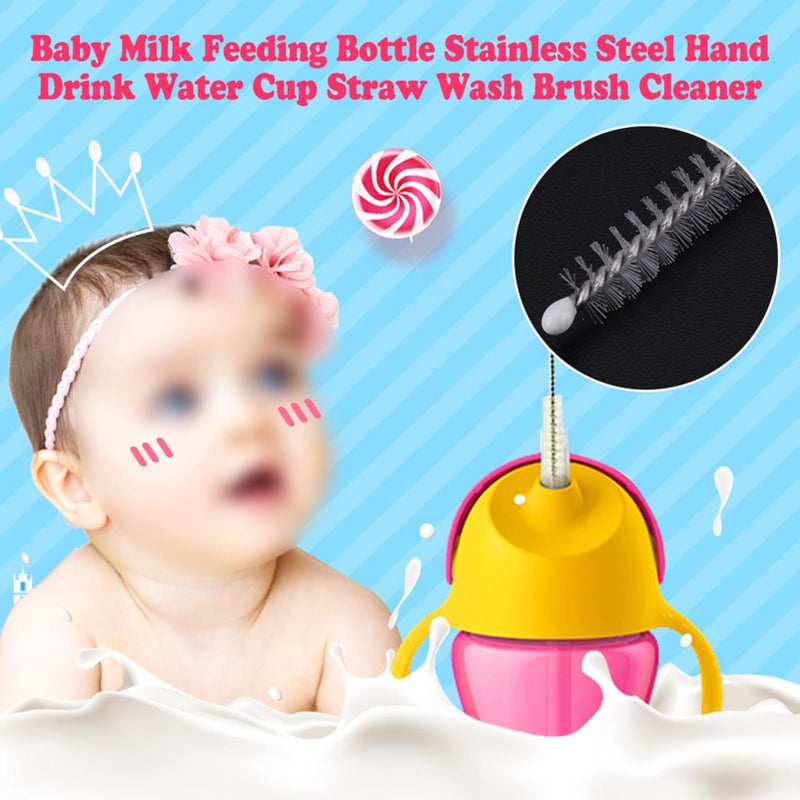 Fdit 20pcs Stainless Steel Baby Milk Feeding Bottle Brush Long Handle Firm Water Cup Straws Bottle Cleaner,360 Degree Rotating - Image 3