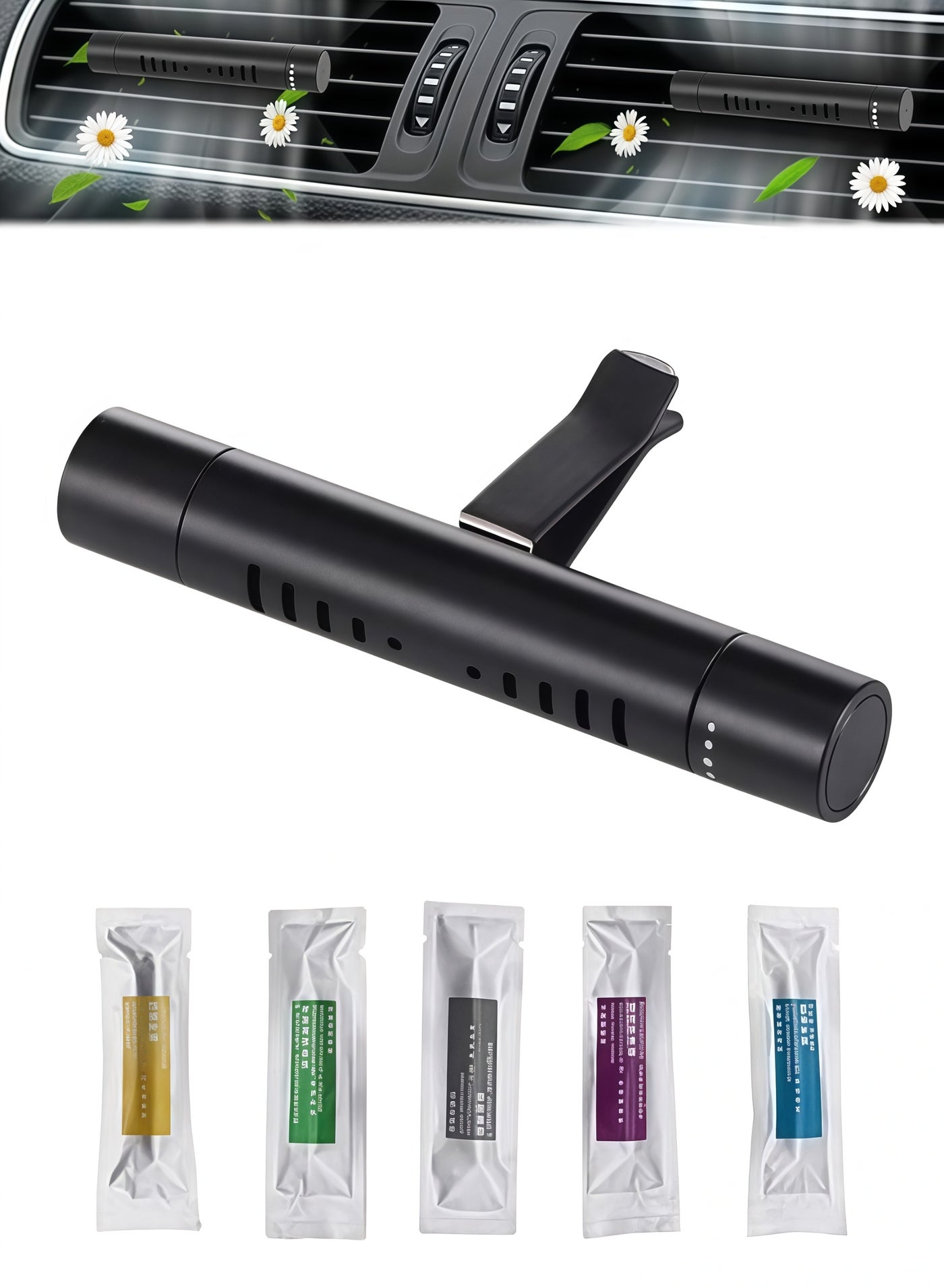 Car Perfume Diffuser With 5 Odorless Refill Sticks, Essential Oil Car Diffuser Suitablefor, Car, Bathroom, OfficeScenario, Cloakroom, Bedrooms, Birthday(Black)