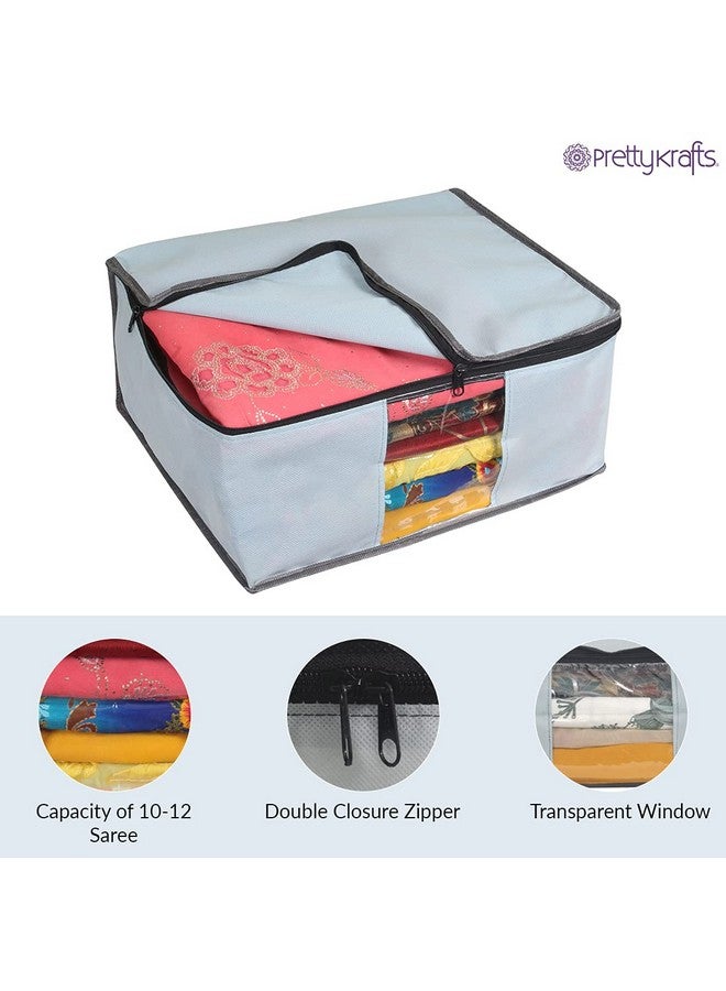 PrettyKrafts Set Of 6 Non Woven Foldable Saree Cover/Cloth Storage Bag/Wardrobe Organizer With Zip & Transparent Window For Lehenga, Shirts, Salwar Suits, Dress & Accessories (Grey, 40 X 35 X 19.5Cm)  - Image 2