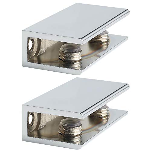 Alise 2 Pcs Adjustable Frameless Rectangle Glass Shelf Bracket Holder Heavy Duty Clamp Shelf Clip,BL2010-2P Polished Chrome - Image 1