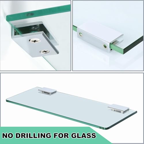 Alise 2 Pcs Adjustable Frameless Rectangle Glass Shelf Bracket Holder Heavy Duty Clamp Shelf Clip,BL2010-2P Polished Chrome - Image 5