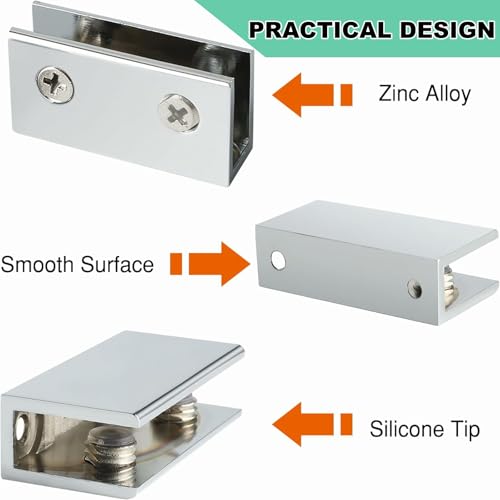 Alise 2 Pcs Adjustable Frameless Rectangle Glass Shelf Bracket Holder Heavy Duty Clamp Shelf Clip,BL2010-2P Polished Chrome - Image 3