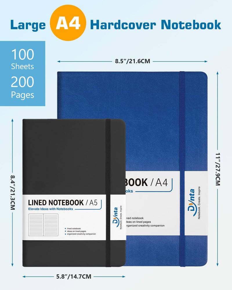 Dynta A4 Lined Journal Notebooks 3 Pack 8.5" x 11" Leather Hardcover Journals 200 Pages/100 Sheets Large Notebooks for Work, Journaling, Note Taking (Black, Green, Blue) - Image 2