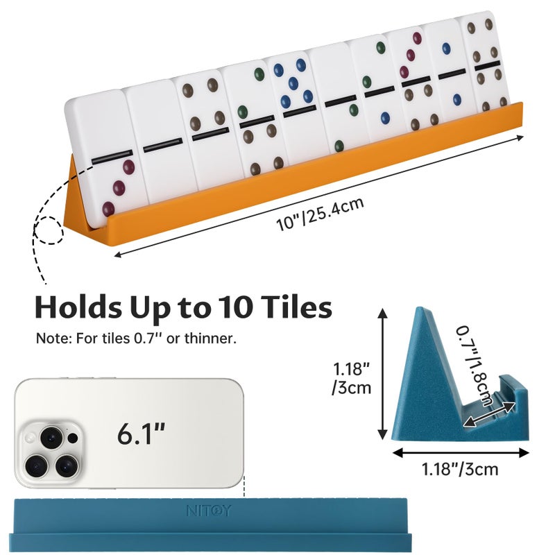 NiToy Silicone Domino Racks Set of 8, 10"x1.18"x1.18" Dominoes Holders/Trays 3 Tilt Options for Mexican Train Chickenfoot & Other Domino Games, Double 6 Accessories, 4 Colors (Dominoes NOT Included) - Image 5