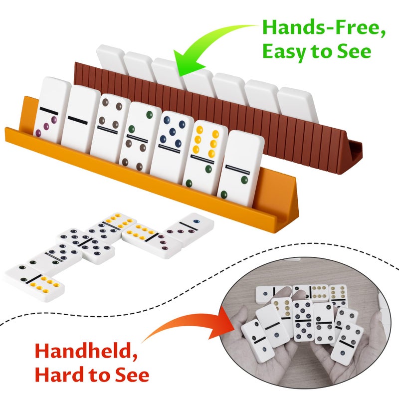 NiToy Silicone Domino Racks Set of 8, 10"x1.18"x1.18" Dominoes Holders/Trays 3 Tilt Options for Mexican Train Chickenfoot & Other Domino Games, Double 6 Accessories, 4 Colors (Dominoes NOT Included) - Image 3
