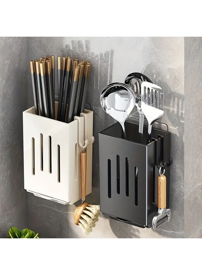 Milky White Kitchen Chopstick Holder Set Wall Mounted No Drill Drainage - Image 1