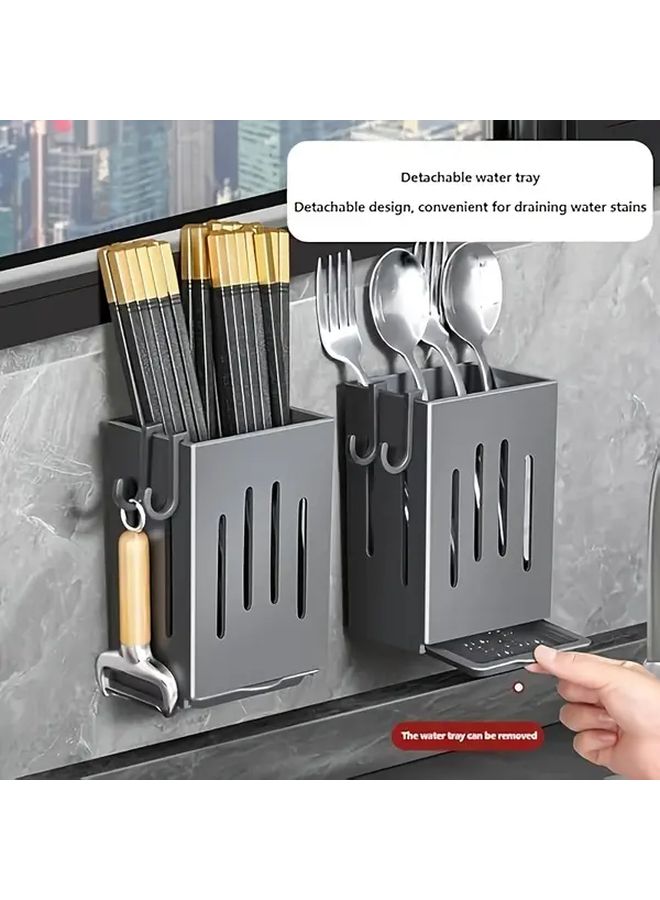 Milky White Kitchen Chopstick Holder Set Wall Mounted No Drill Drainage - Image 5