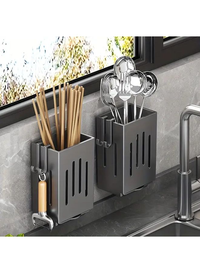Milky White Kitchen Chopstick Holder Set Wall Mounted No Drill Drainage - Image 4