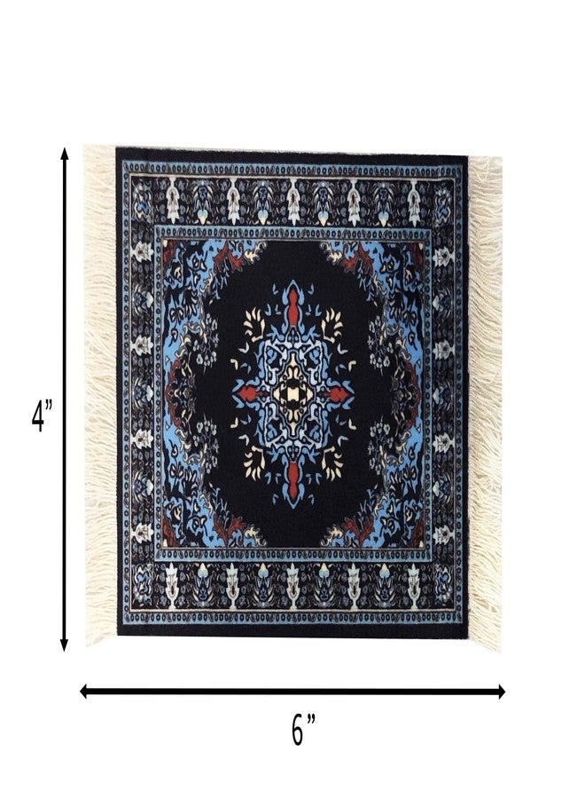 Inusitus Turkish Rug Coasters Set of 4 – Navy Blue Carpet-Style Drink mats with Fringe, Non-Slip Backing, Decorative Home Accent | Dining Accessory - Image 3