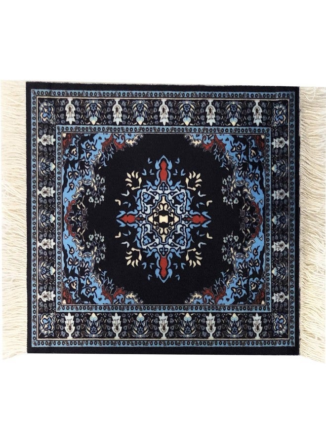 Inusitus Turkish Rug Coasters Set of 4 – Navy Blue Carpet-Style Drink mats with Fringe, Non-Slip Backing, Decorative Home Accent | Dining Accessory - Image 4