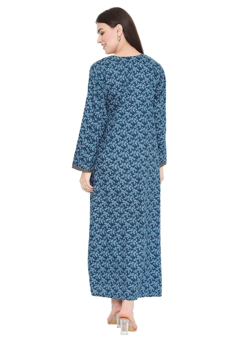 HANA & SARA LONG PRINTED THREAD EMBROIDERY MODEST ARABIC KAFTAN JALABIYA DRESSES