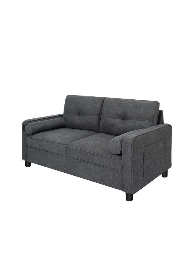 DANUBE HOME Vermax 2 Seater Fabric Sofa Contemporary Loveseat with Soft Upholstery, Modern Design for Cozy Living Room Comfort and Durable Relaxation - Dark Blue  - Image 1
