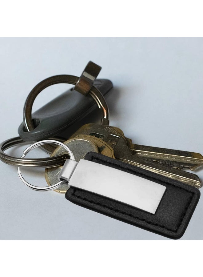 Peachjoy 2pcs Leather Key Chain, Scratch Resistant Key Ring Accessories, Leather Keyring with Metal Key Ring, Ideal for Car, Motorcycle, Bike, House Keys, Black - Image 2