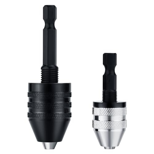 VALKYNOS 2Pcs Drill Chuck Adapter Keyless, 1/4 Inch Hex Shank Drill Bit Adapter Converter for Impact Driver, Quick Change Impact Drill Chuck Adapter in 0.6-8mm, 0.3-3.6mm for Tool Attachment - Image 1
