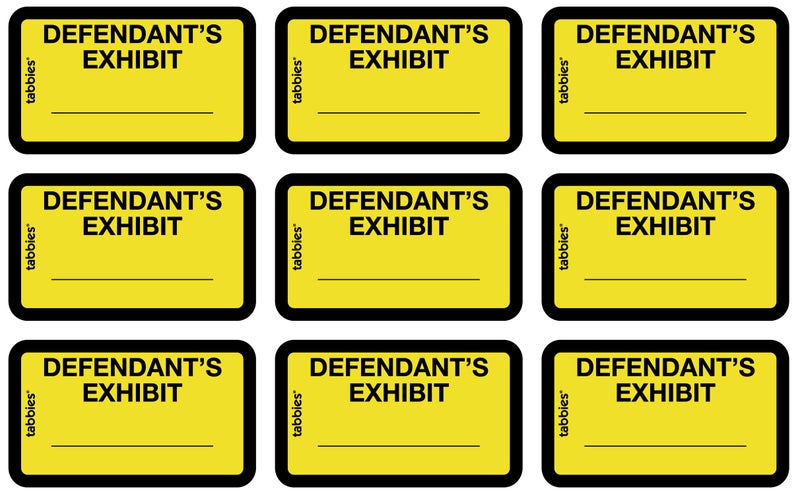 Tabbies Legal Exhibit Labels, Label: 1-5/8"W x 1" H, Sheet: 5-1/4"W x 3-1/4"H, Yellow, DEFENDANT'S Exhibit 252 Labels/Pack (58024) - Image 2