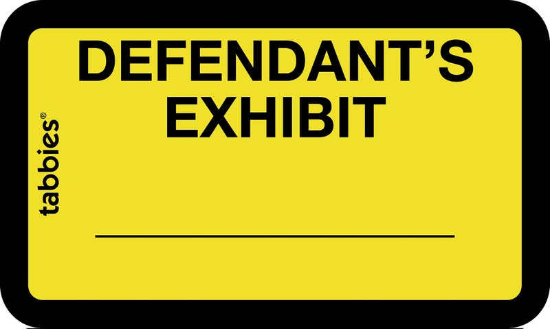 Tabbies Legal Exhibit Labels, Label: 1-5/8"W x 1" H, Sheet: 5-1/4"W x 3-1/4"H, Yellow, DEFENDANT'S Exhibit 252 Labels/Pack (58024) - Image 1